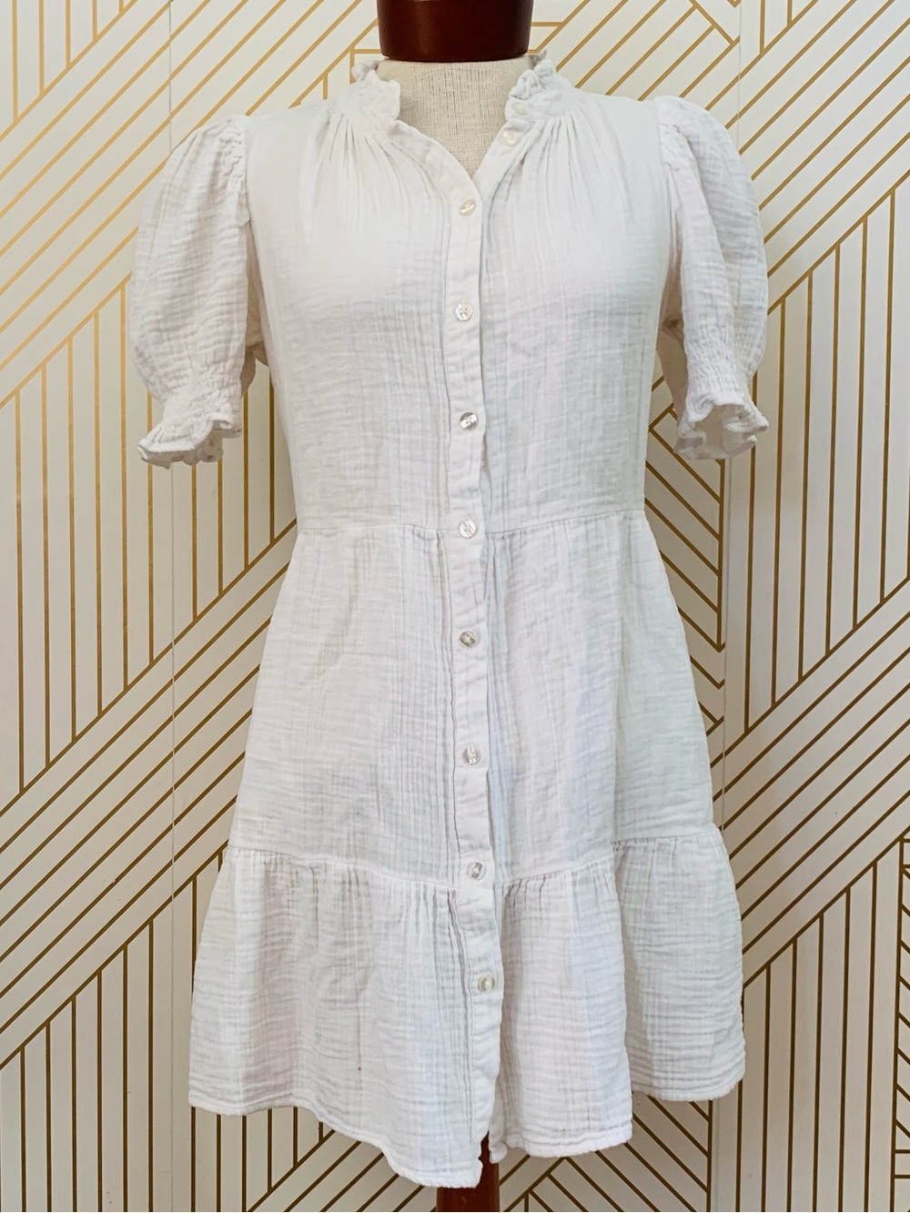 Gap 100% Cotton Gauze Mini Dress Puff sleeves cottagecore farmers daughter boho